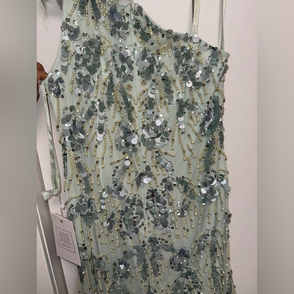 NWT Mac Duggal 94151 Sage Green Embellished One Shoulder Trumpet Gown Size 12 - Picture 14 of 17